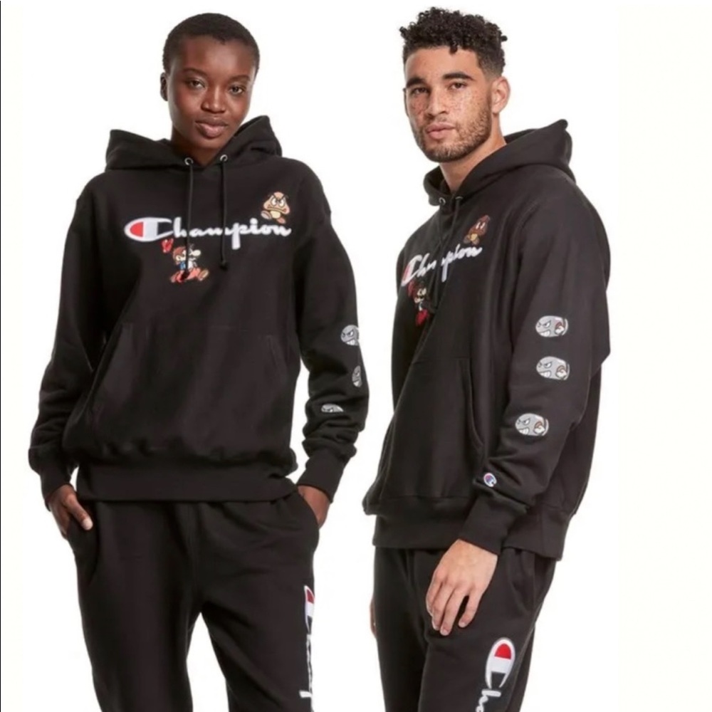 Champion x Mario Reverse Weave Black Hoodie Men’s Size XS NWT⚡️Limited Edition